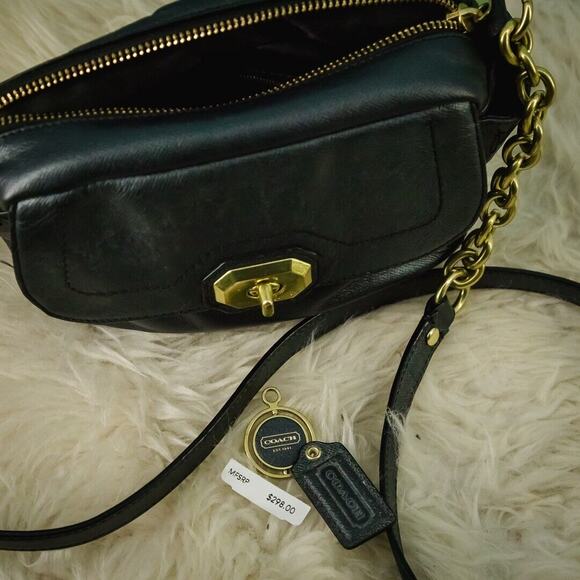 Coach Dark Navy Blue Black Campball Camera Gold Hardwear Leather Crossbody Bag - Picture 7 of 8